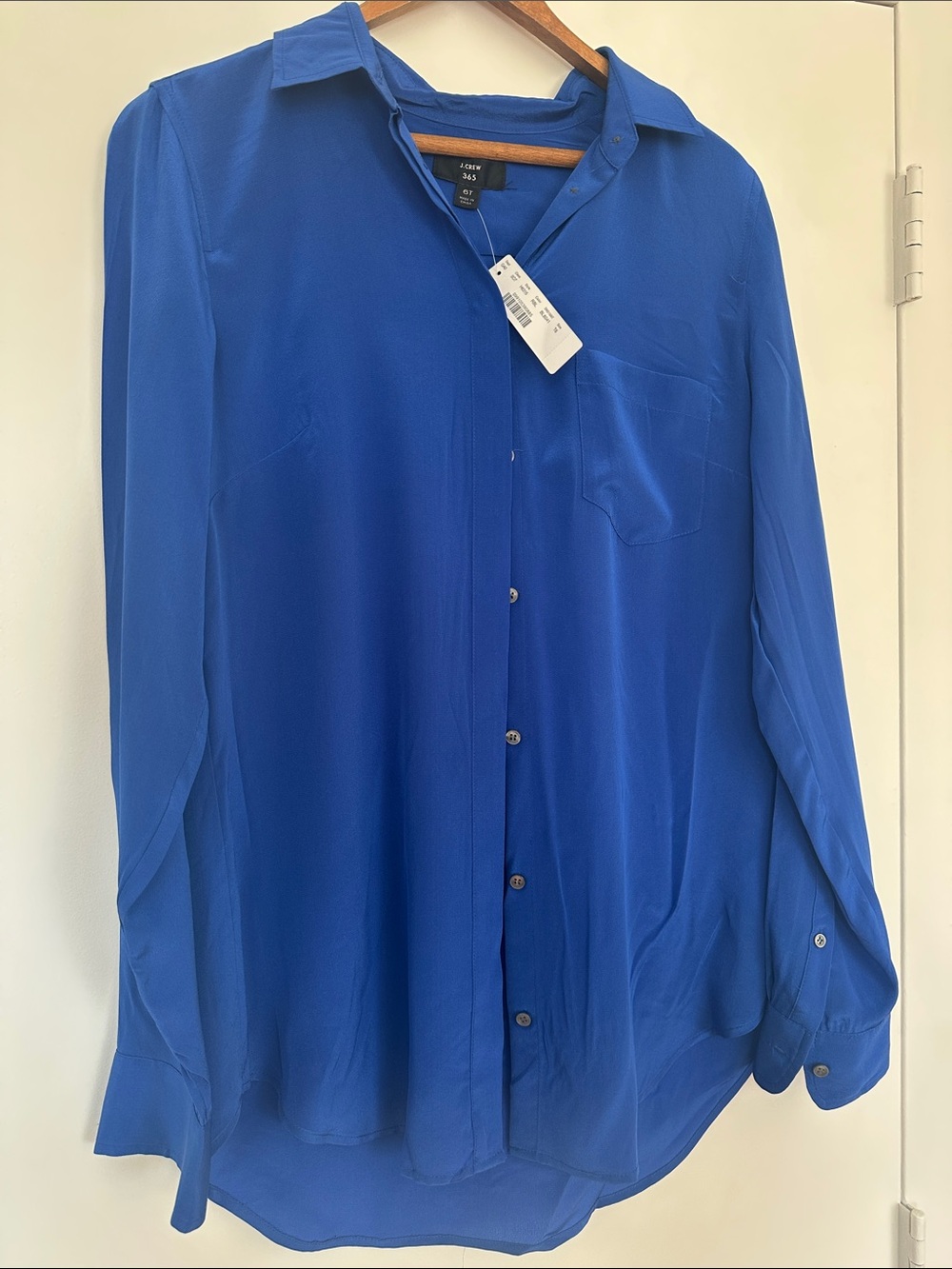 NWT J. Crew Silk Cobalt Blue Button-Down Shirt size 6 Tall